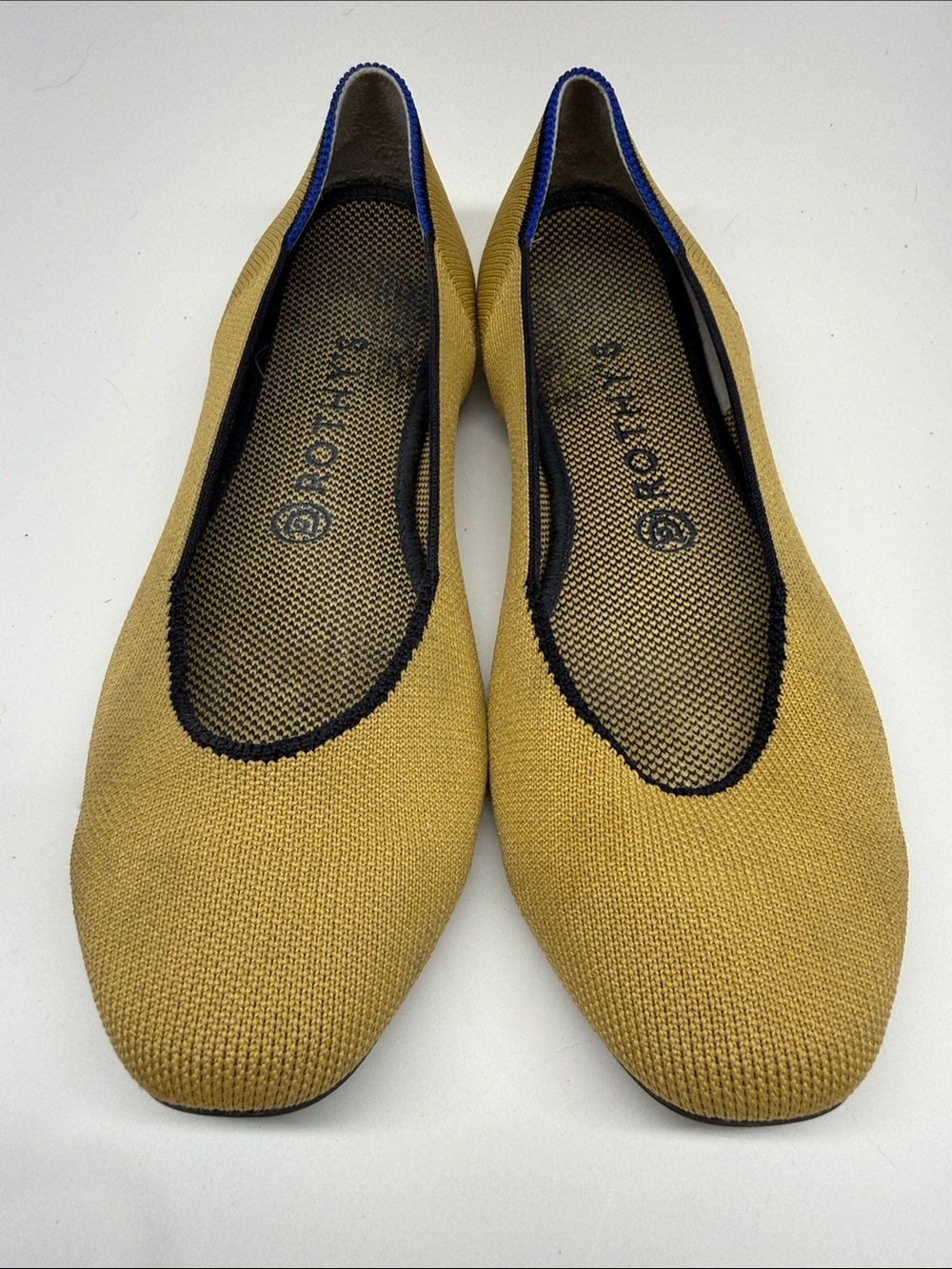 Rothy's Mustard Knit Ballet Flats with Black Trim